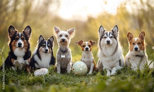 Diverse Pack of Playful Pups Frolicking in Peaceful Meadow