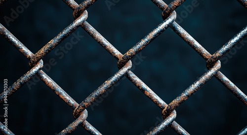 Rusty metal wire fence against dark background