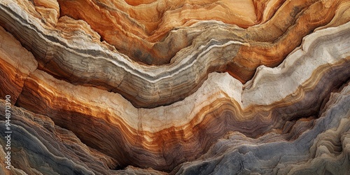 a canyon?s stratified rock walls, with layers revealing millions of years of geological history photo