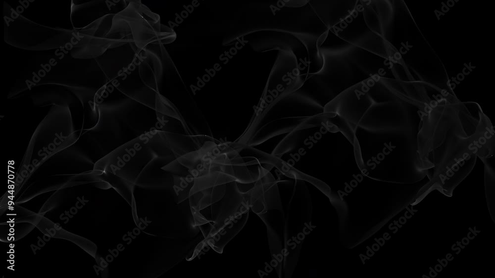  Flowing gray smoke-like patterns on a dark background with the MicrostockPlus logo overlayed in the foreground. Subtle and mysterious abstract visual. High quality 4k footage