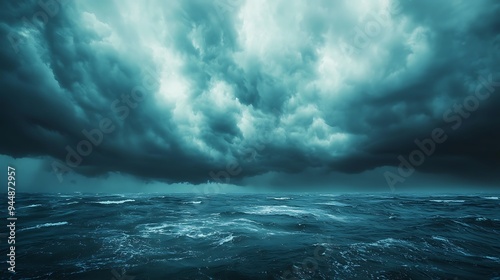 A Scene of Dramatic Storm Clouds Over the Ocean, Capturing the Power of Nature