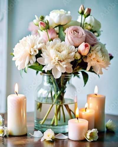 spa still life with candles and flowers