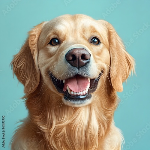 Wallpaper Mural Closeup Portrait of a Cheerful and Friendly Golden Retriever Dog on a Teal Blue Background Torontodigital.ca