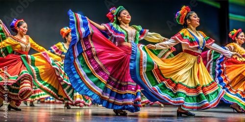 Vibrant photo of a traditional Hispanic dance performance during National Hispanic Heritage Month celebration , with copy space, with empty space, no text, no word, no character, --no logo --no letter