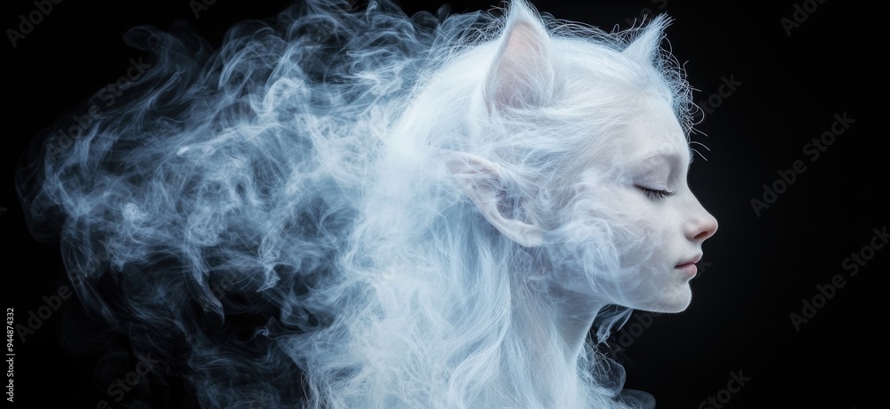 Ethereal female figure shrouded in wispy smoke Ethereal female figure shrouded in wispy smoke