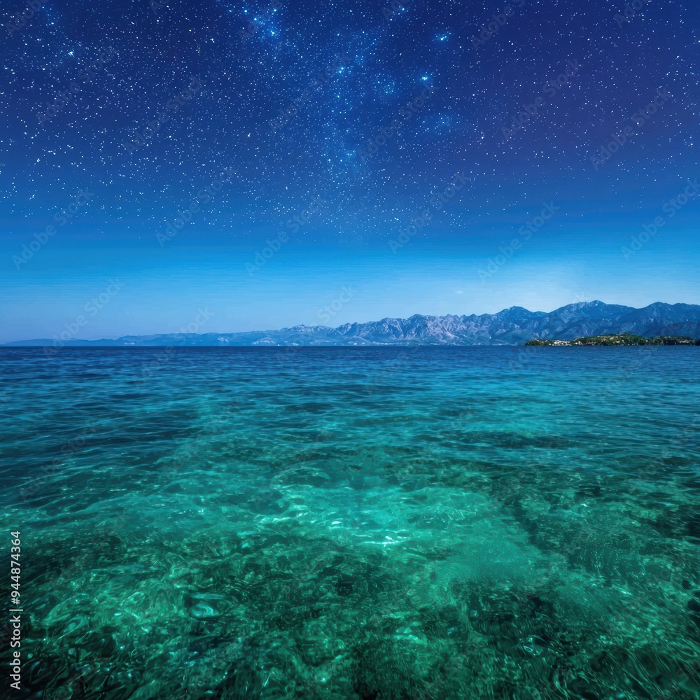 Serene starry night over crystal clear ocean Serene starry night over crystal clear ocean