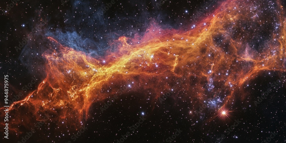 Obraz premium a distant supernova remnant, with expanding shells of gas and dust illuminated by the explosion