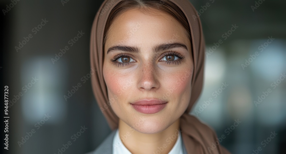 Thoughtful woman with hijab looking at camera Thoughtful woman with hijab looking at camera