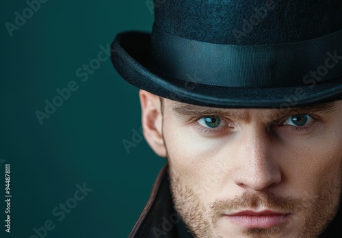 Serious man in black hat looking at camera