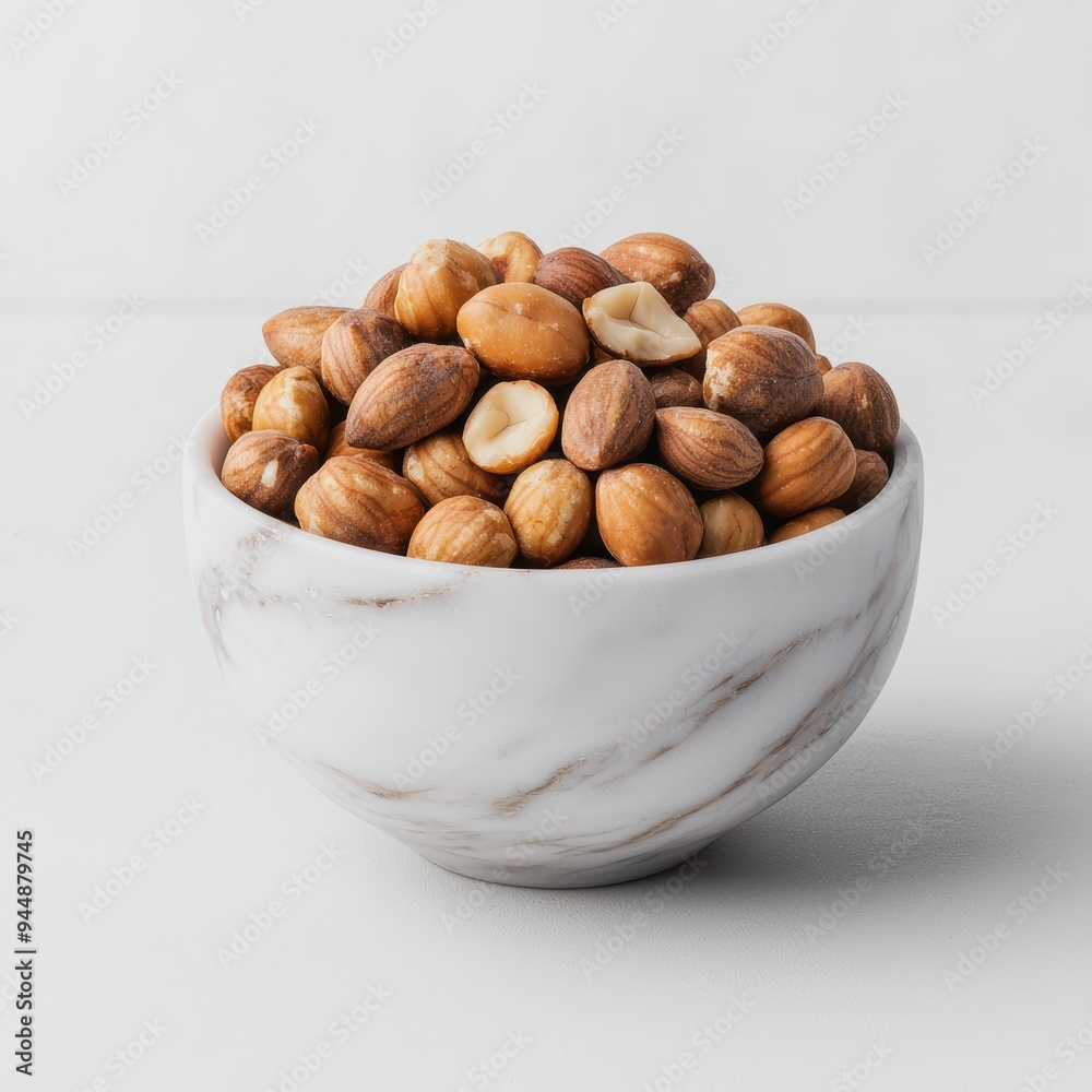 A stylish marble bowl filled with delicious hazelnuts, perfect for snacking or adding to recipes. A stylish marble bowl filled with delicious hazelnuts, perfect for snacking or adding to recipes.