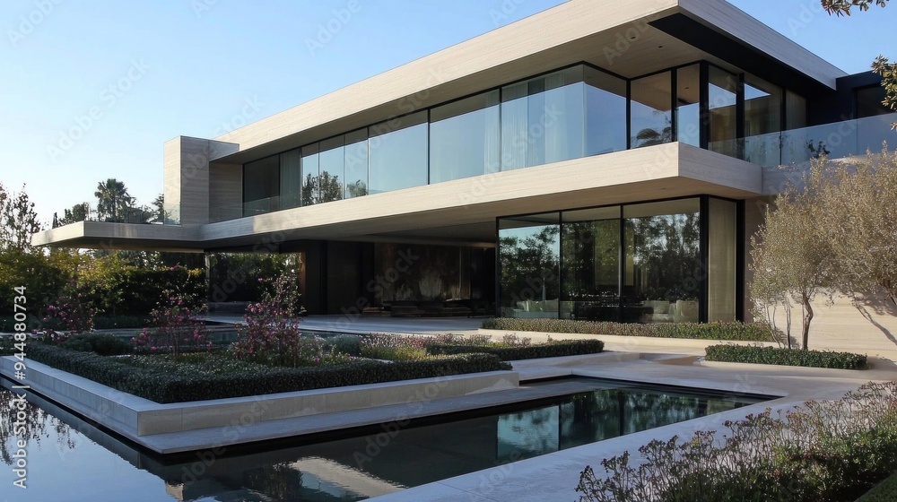 Modern House with a Pool and Garden