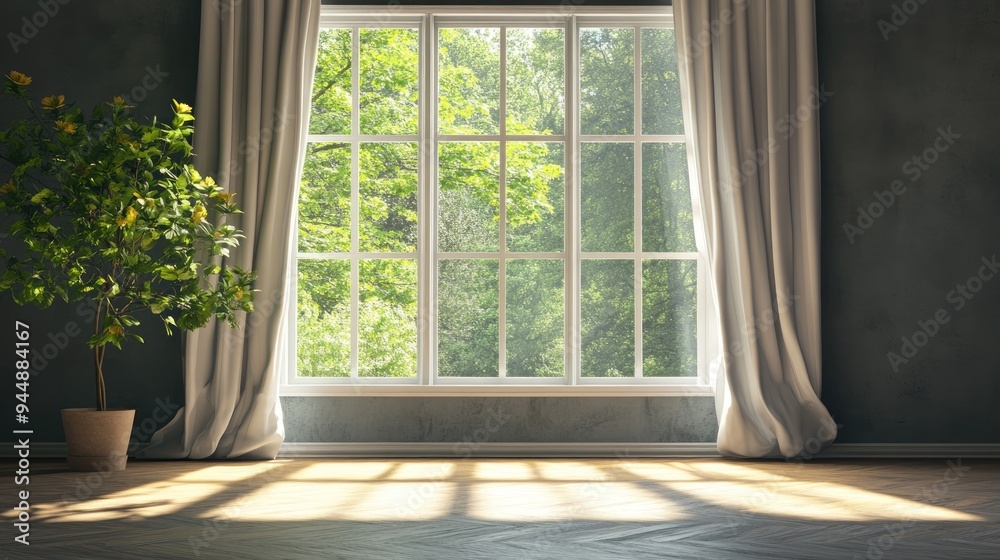 Interior with spacious window 3D rendering Interior with spacious window 3D rendering