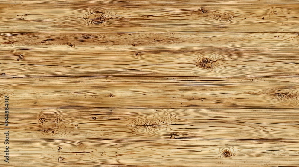 Fototapeta premium Wooden surface with natural grain patterns and textures. The wood has a warm, light brown color with visible knots and lines, creating a rustic appearance.
