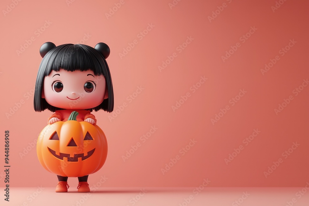 Cute Halloween figurine girl with pumpkin costume Cute Halloween figurine girl with pumpkin costume