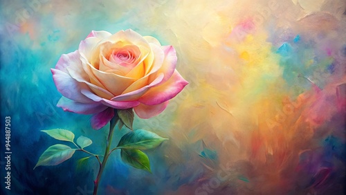Fototapeta Naklejka Na Ścianę i Meble -  Enchanting pastel rose in vibrant oil paint and animation, floral, artistry, detailed, vibrant, oil paint,animation