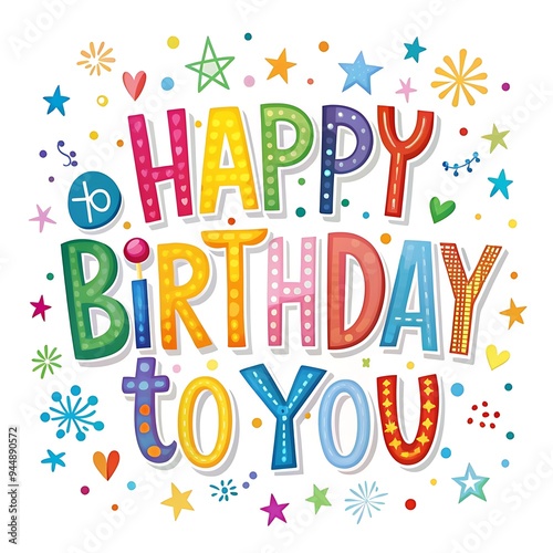 A happy birthday card with colorful letters and the words happy birthday on it
