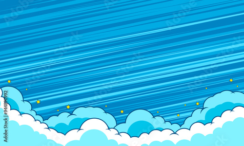 Comic cartoon blue background with cloud and star