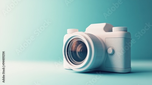 A 3D-rendered digital camera icon floating on a clean white background, detailed with sleek modern design elements.