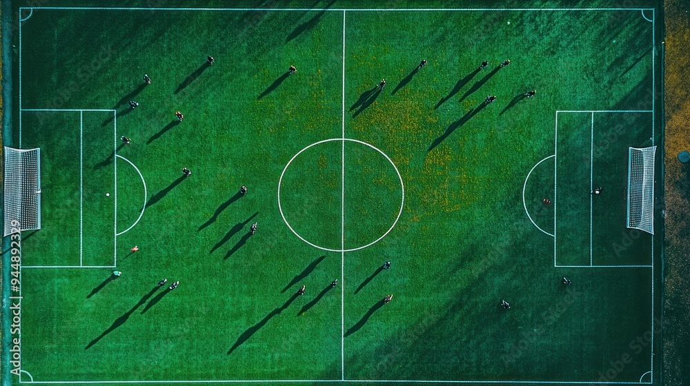 Aerial View of Soccer Players on a Green Field Aerial View of Soccer Players on a Green Field