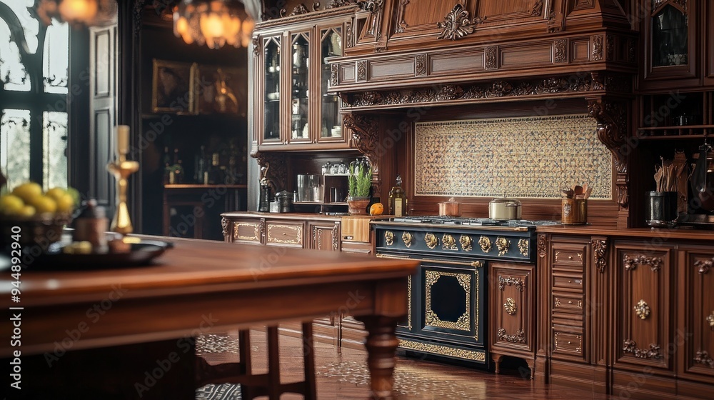 Luxurious Kitchen with Ornate Details Luxurious Kitchen with Ornate Details