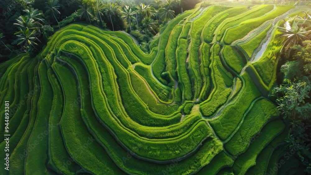 A drone capturing the intricate patterns of a terraced rice field A drone capturing the intricate patterns of a terraced rice field