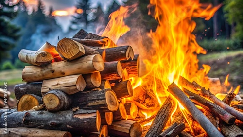 Slow motion of logs being stacked for a bonfire, representing preparation and anticipation of holiday nights