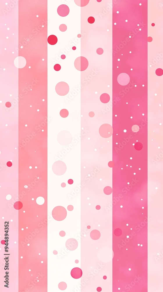 Colorful pink and white striped pattern with circular bokeh effects. Colorful pink and white striped pattern with circular bokeh effects.
