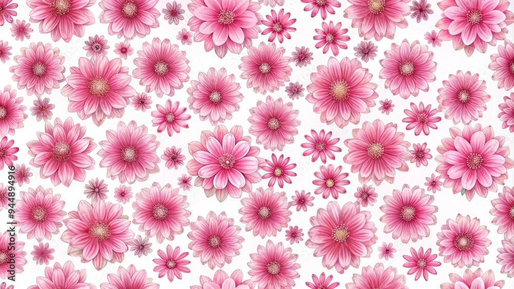 Seamless pattern featuring pink flowers on a white background, floral, delicate, romantic, feminine, girly, botanical Seamless pattern featuring pink flowers on a white background, floral, delicate, romantic, feminine, girly, botanical