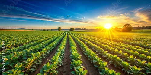 Vibrant image of sunlit crops from a farm , agriculture, rural, sunny, growth, fresh, harvest, organic, farmland, nature