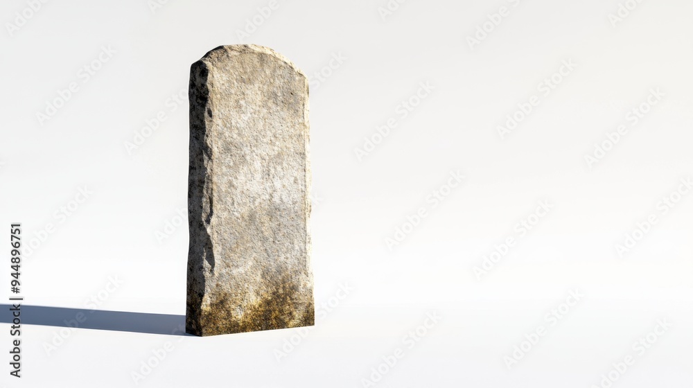 Isolated gravestone standing on a simple white background. Subtle shadows add depth to the cold stone surface, symbolizing mortality and remembrance. Isolated gravestone standing on a simple white background. Subtle shadows add depth to the cold stone surface, symbolizing mortality and remembrance.