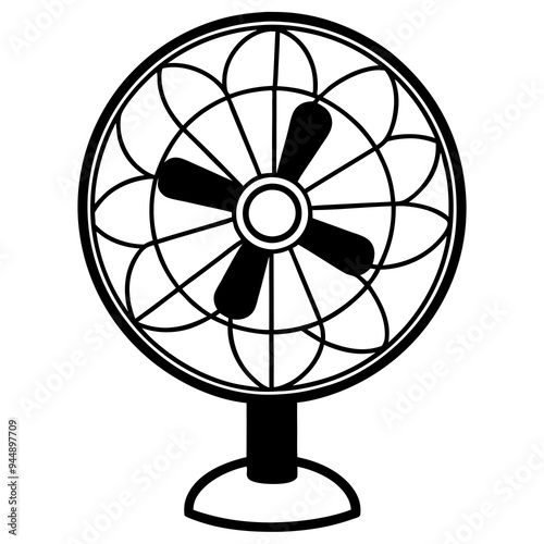 Electric Fan Black Silhouette Line Art Vector