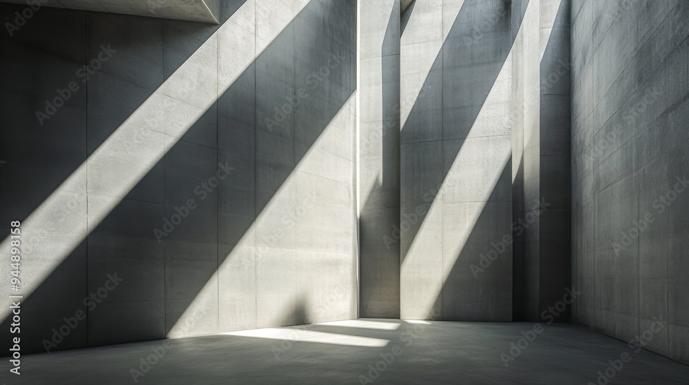 Fototapeta premium Concrete open space bathed in sunlight, revealing clean architectural lines and expansive, shadowy areas for artistic composition