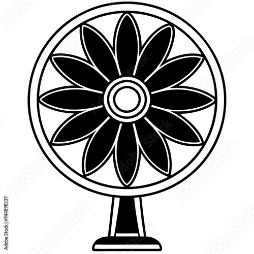 Electric Fan Black Silhouette Line Art Vector