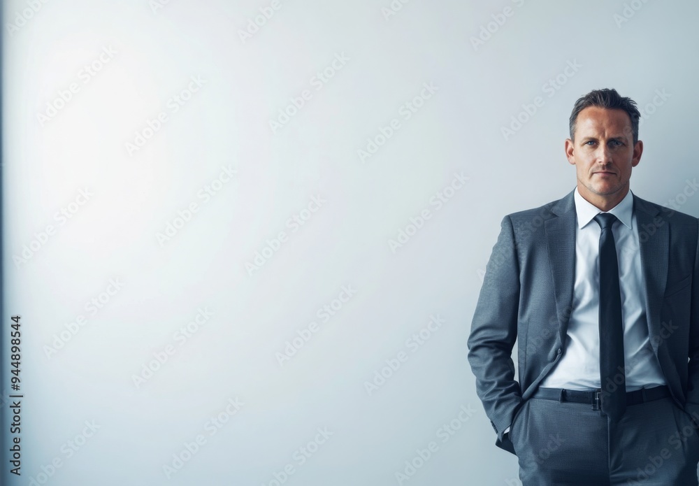 A professional businessman in an office setting, with a blank wall on the left side for copy space A professional businessman in an office setting, with a blank wall on the left side for copy space