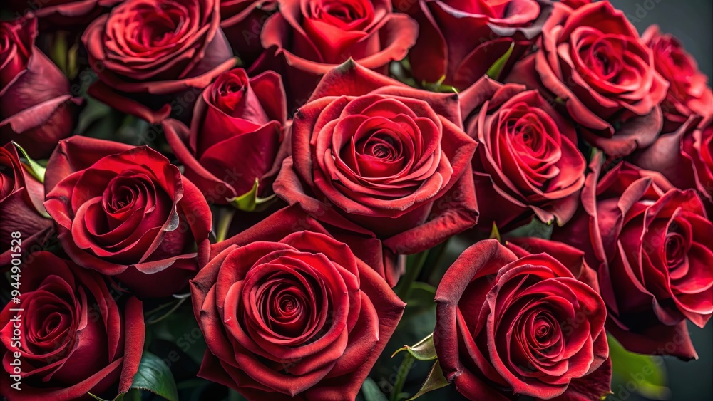 Close up of a bouquet of dark red roses , flowers, dark red, roses, bouquet, close up, petals, nature, flora, romantic, love