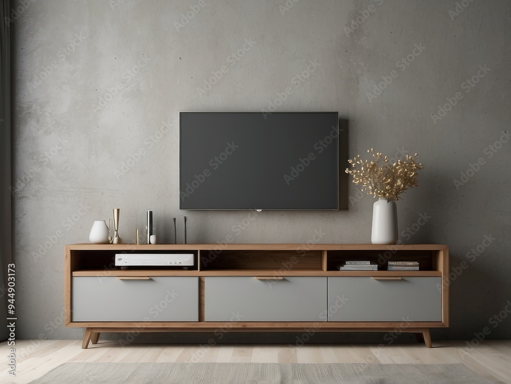 Modern Living Room with TV Console and Decorative Accents Modern Living Room with TV Console and Decorative Accents