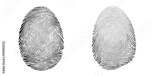 Vector black detailed fingerprints flat patterns isolated.