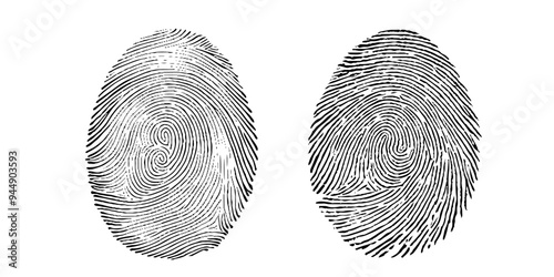 Vector black detailed fingerprints flat patterns isolated.