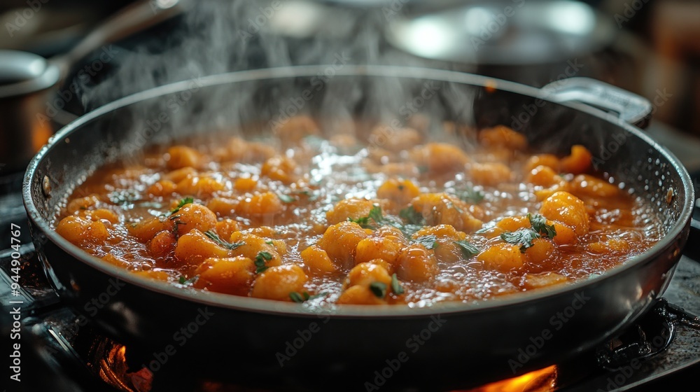 Close-up of Delicious Food Cooking in a Pan