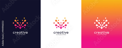 Abstract Digital technology with initial letter V dot logo design and business card or symbol tech, internet, system,Artificial Intelligence and computer. inspiration logo design modern