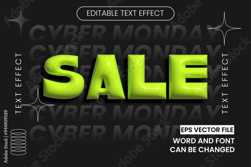 Cyber monday sale 3d inflated editable vector text effect