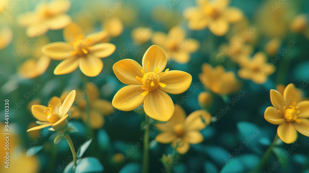Beautiful little yellow flowers in 3D cartoon rendering Beautiful little yellow flowers in 3D cartoon rendering