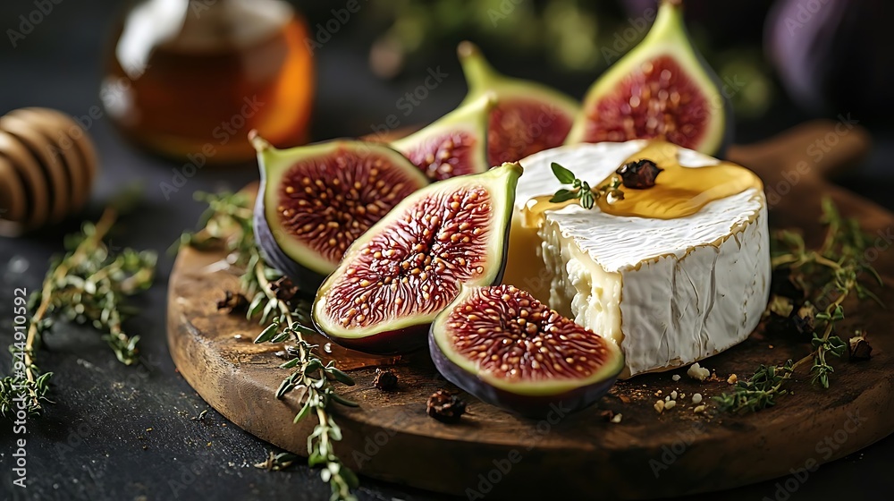 Gourmet Cheese Board with Figs, Honey, and Thyme - Food Photography Gourmet Cheese Board with Figs, Honey, and Thyme - Food Photography