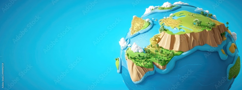Naklejka premium 3D globe featuring a cartoon rendering of the South Pole and South America