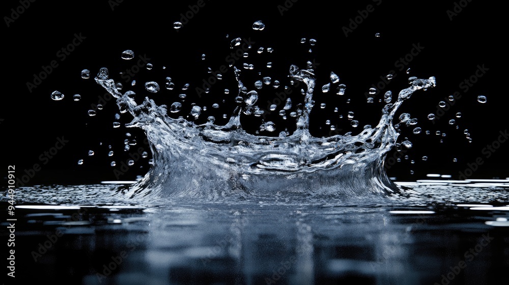 Splashing water in a 3D cartoon rendering against a black background Splashing water in a 3D cartoon rendering against a black background