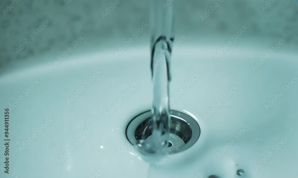Descending Drops A 4K Video Stock of Water Draining into a Sink.