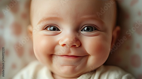 Chubby cheeks: A close-up of a baby with adorably chubby cheeks, smiling