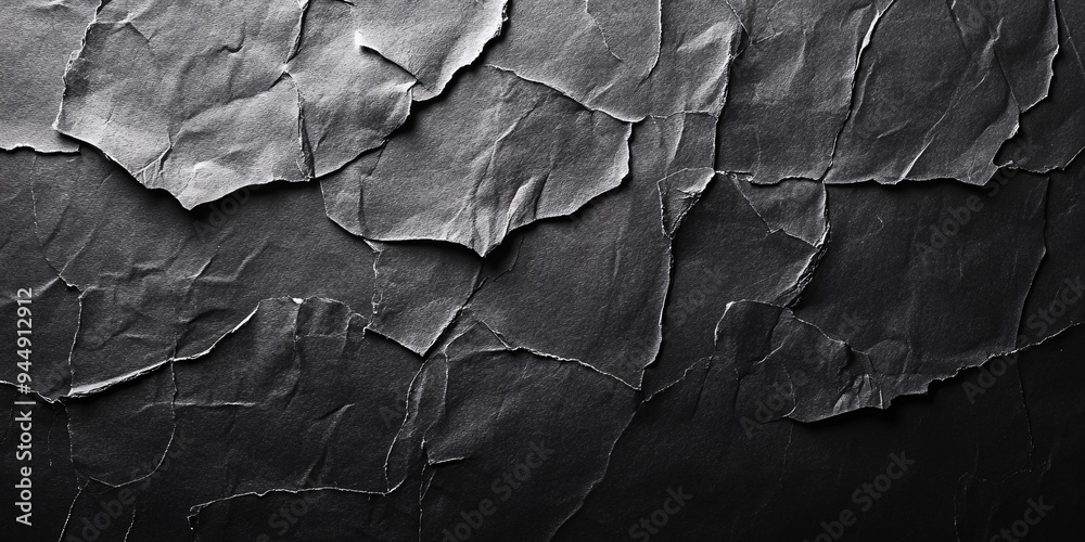 Textured black crumpled paper background with deep shadows and highlights. Textured black crumpled paper background with deep shadows and highlights.