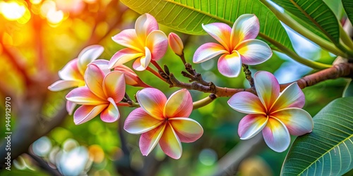 Plumeria flowers blooming on a tree branch, Tropical, Fragrant, Blossom, Plant, Exotic, Garden, Nature, Petals, Hawaiian, Flora