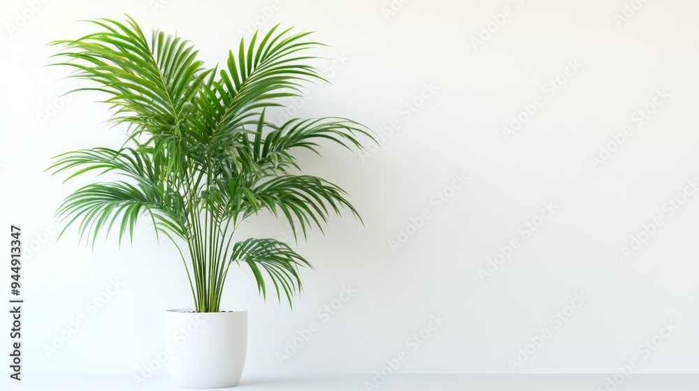 Beautiful areca palm in pot on white background. House decor Beautiful areca palm in pot on white background. House decor